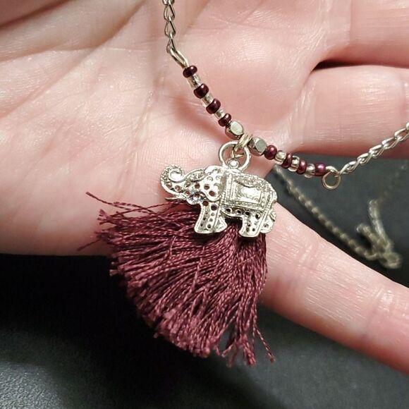Silver tone elephant and tassel necklace - Picture 10 of 10
